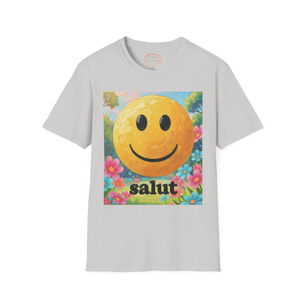 Smiley Face Painting T-Shirt | Vintage Smiley Art, 'salut' Text