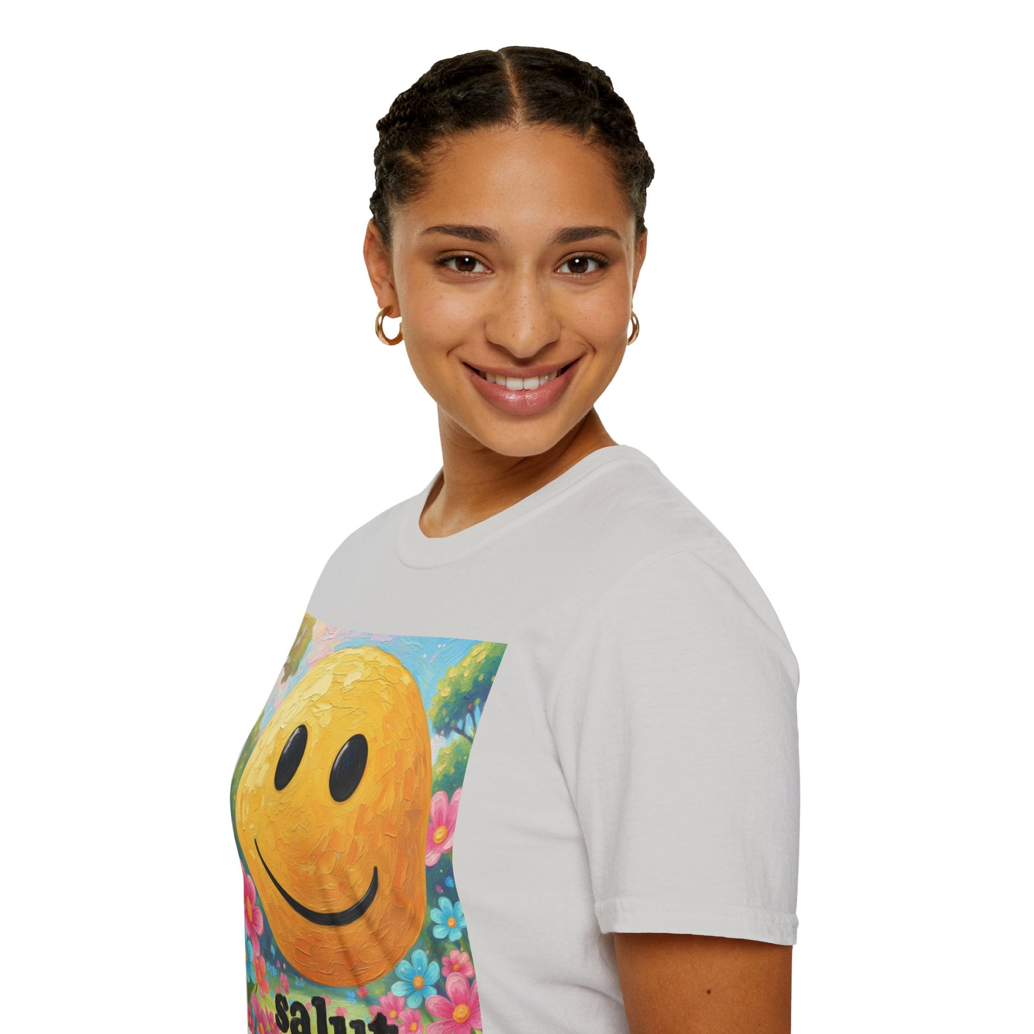 Smiley Face Painting T-Shirt | Vintage Smiley Art, 'salut' Text