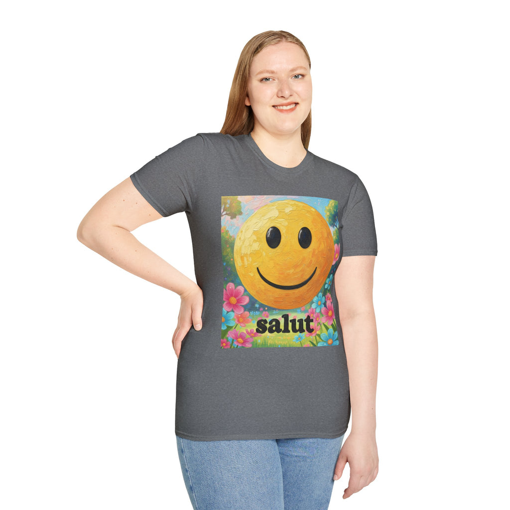 Smiley Face Painting T-Shirt | Vintage Smiley Art, 'salut' Text