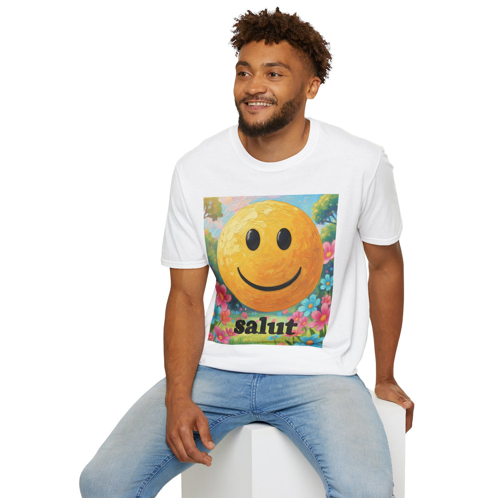 Smiley Face Painting T-Shirt | Vintage Smiley Art, 'salut' Text