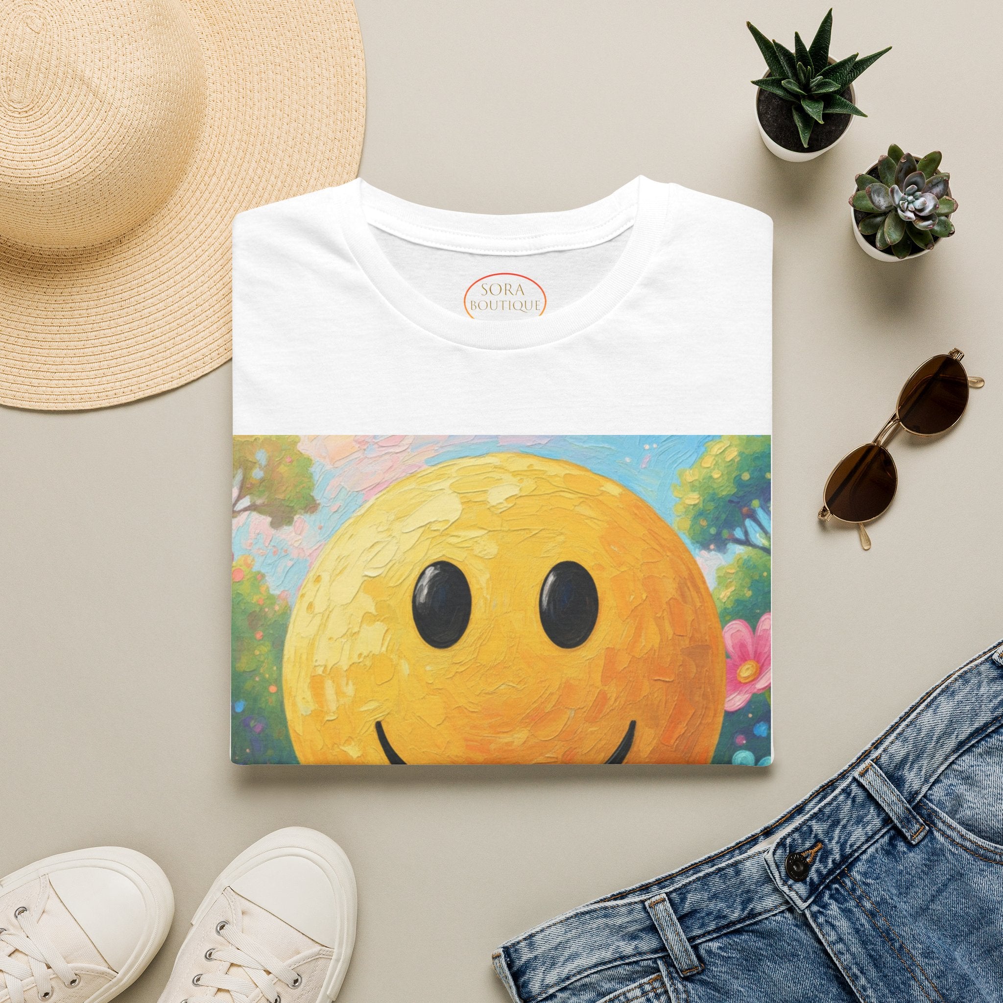 Smiley Face Painting T-Shirt | Vintage Smiley Art, 'salut' Text