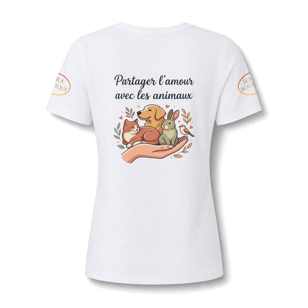 Pet Lover V-Neck Tee — "Partager l'amour avec les animaux" Animal Rescue Shirt