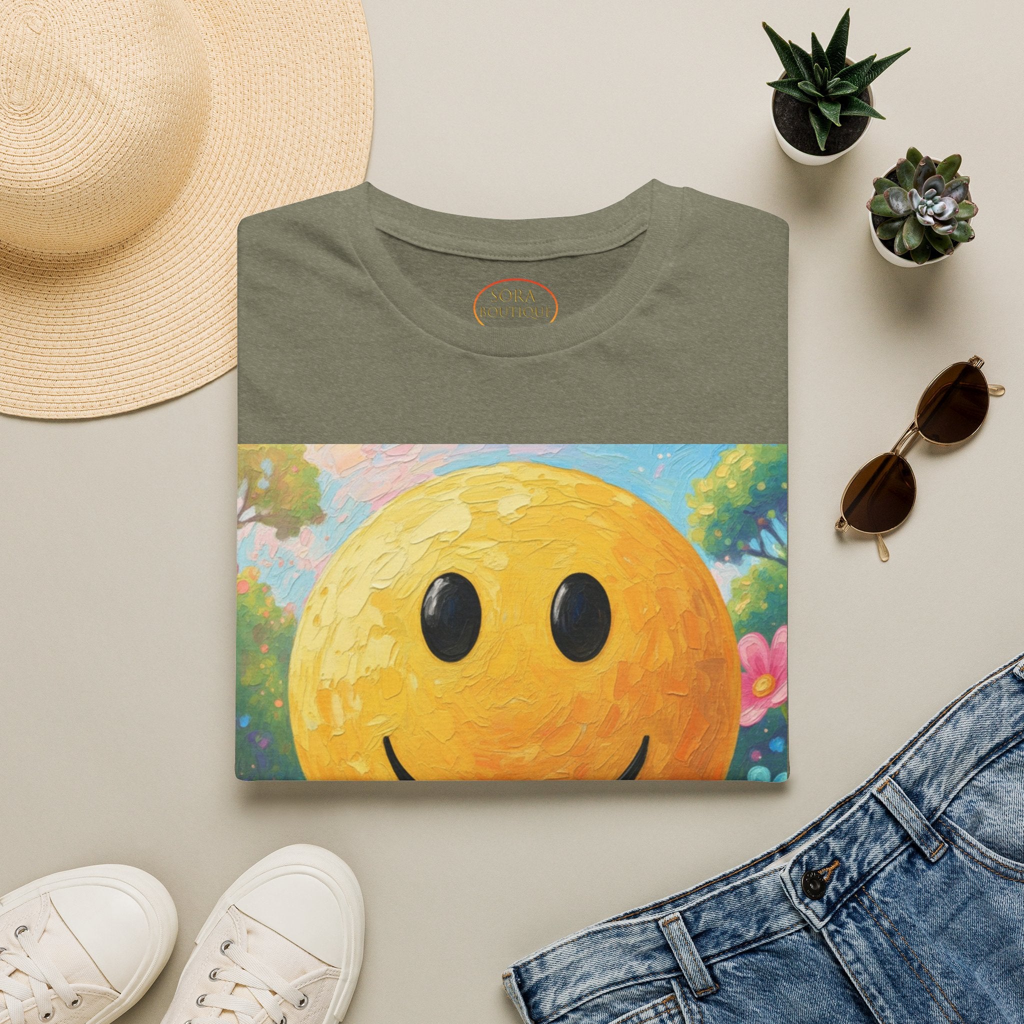 Smiley Face Painting T-Shirt | Vintage Smiley Art, 'salut' Text