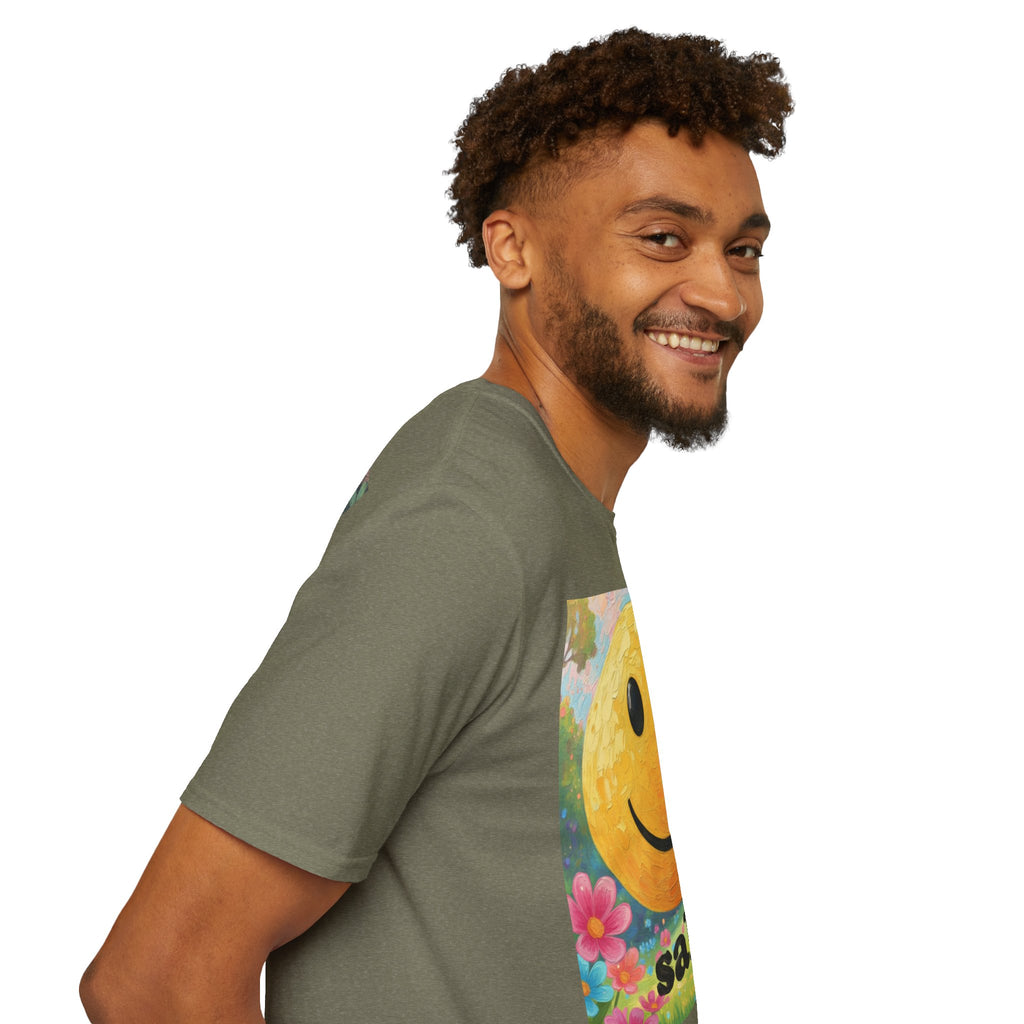 Smiley Face Painting T-Shirt | Vintage Smiley Art, 'salut' Text