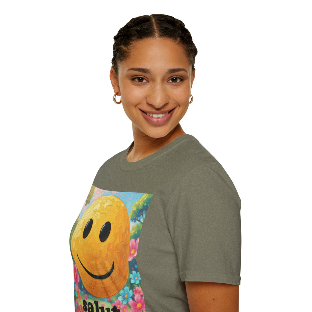 Smiley Face Painting T-Shirt | Vintage Smiley Art, 'salut' Text