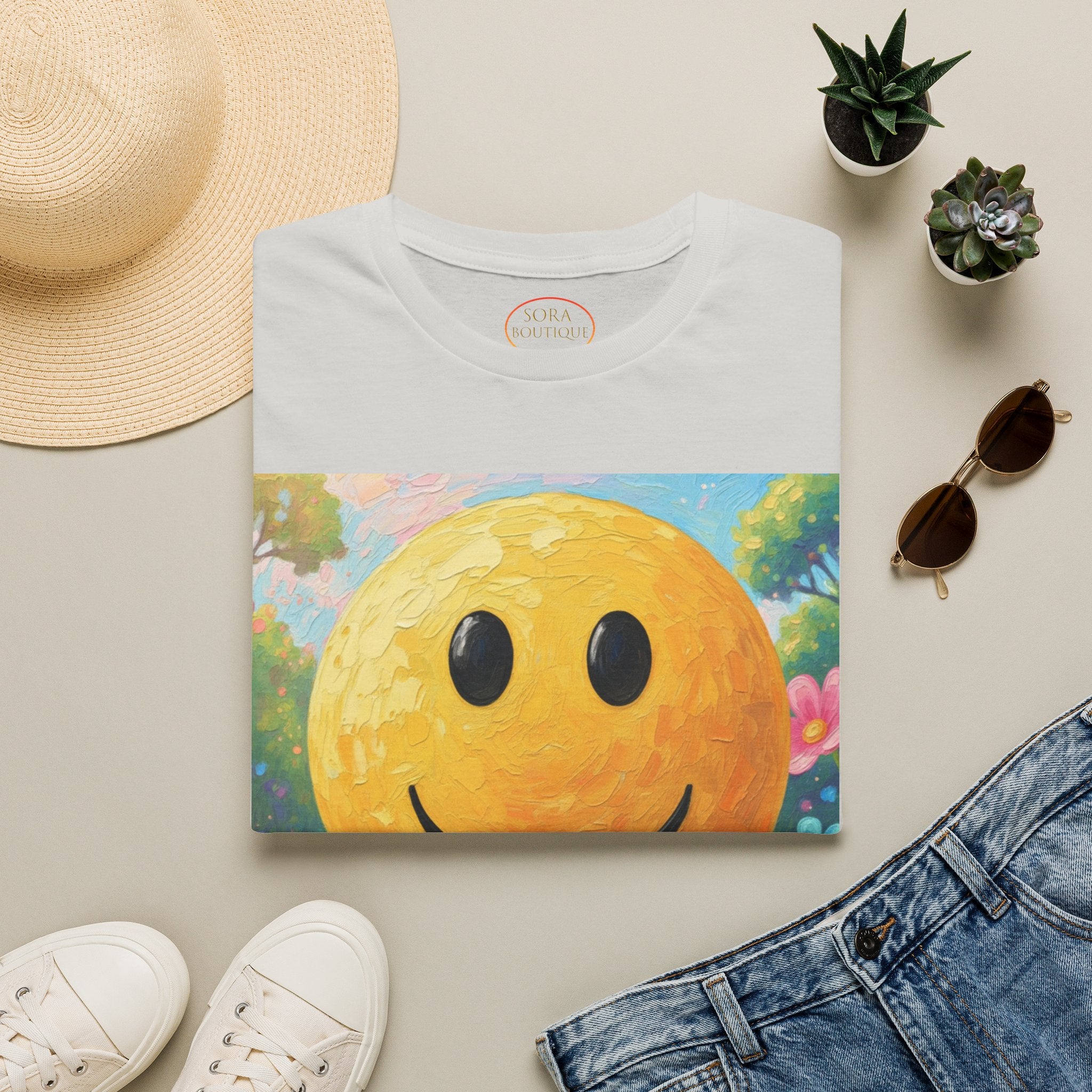 Smiley Face Painting T-Shirt | Vintage Smiley Art, 'salut' Text