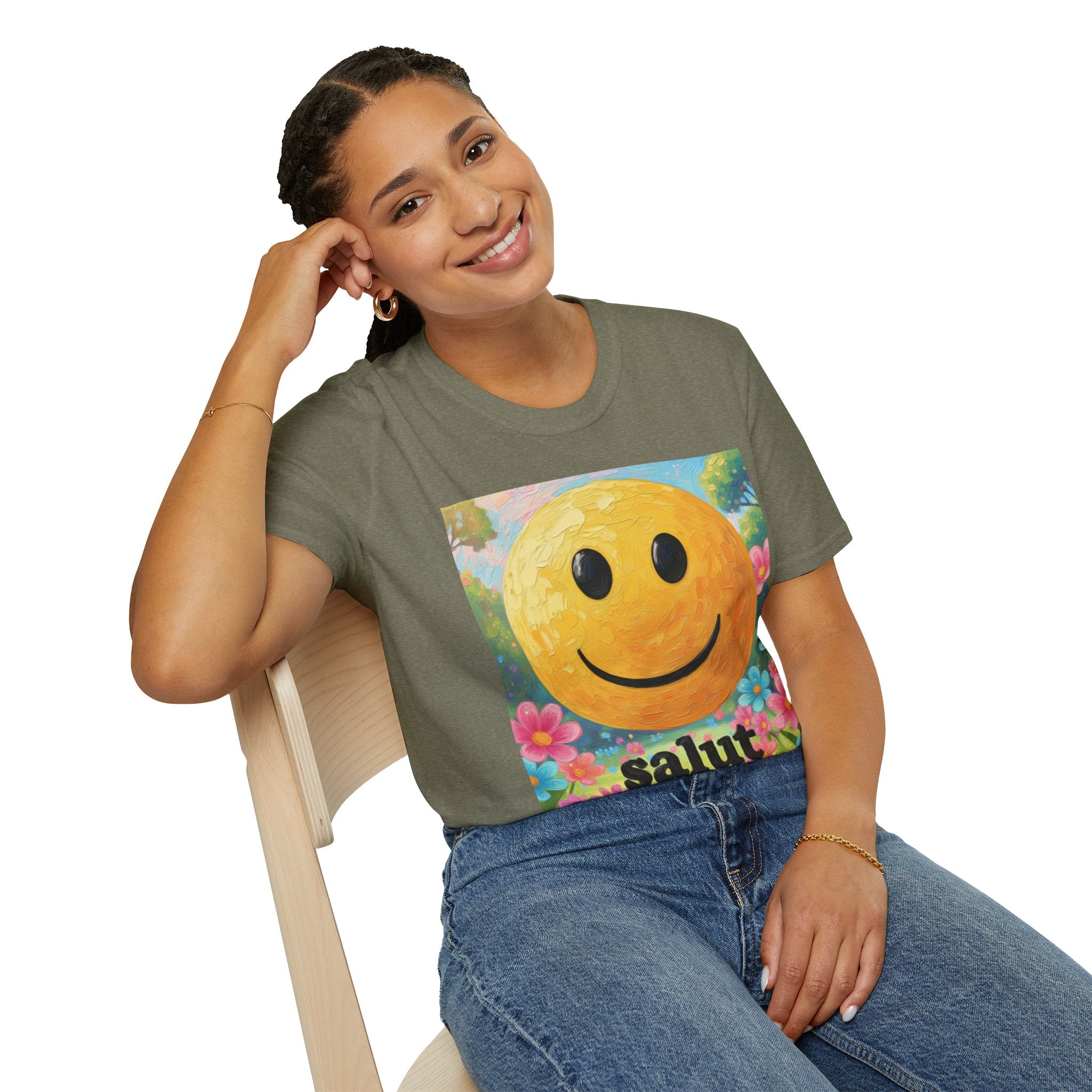 Smiley Face Painting T-Shirt | Vintage Smiley Art, 'salut' Text