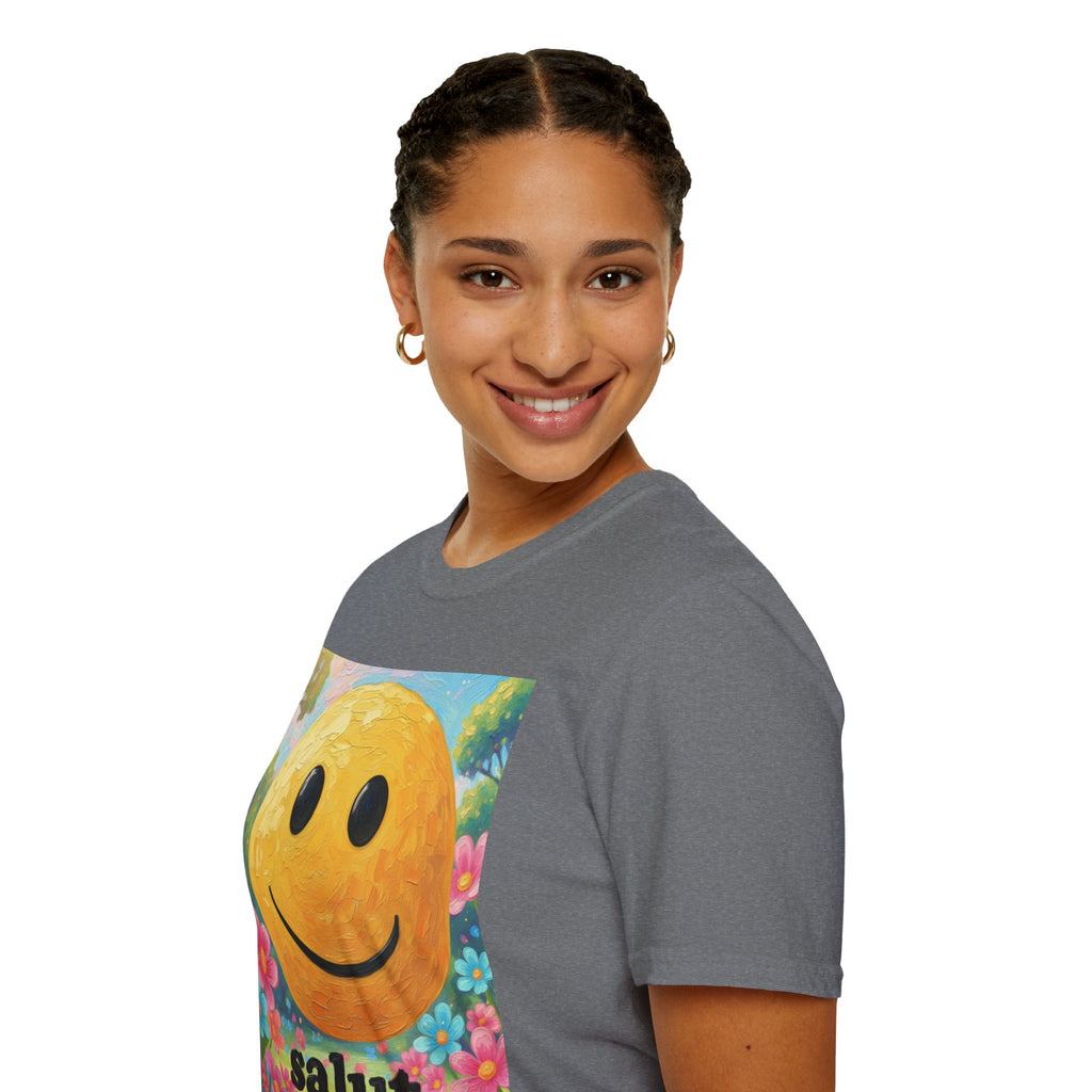 Smiley Face Painting T-Shirt | Vintage Smiley Art, 'salut' Text