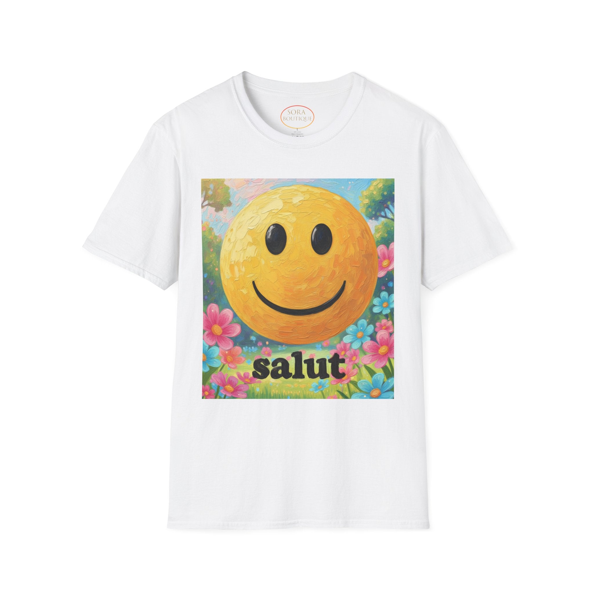 Smiley Face Painting T-Shirt | Vintage Smiley Art, 'salut' Text