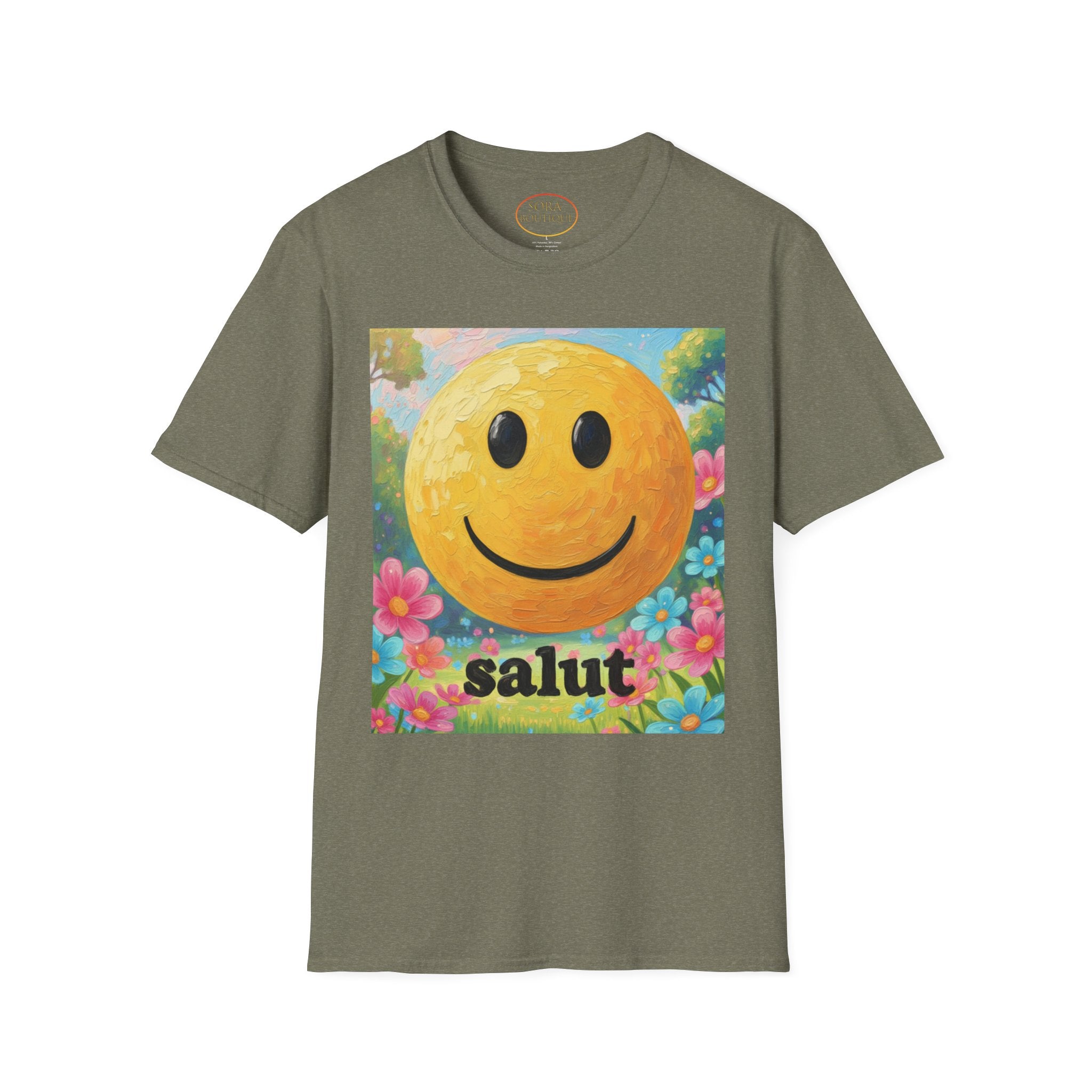 Smiley Face Painting T-Shirt | Vintage Smiley Art, 'salut' Text