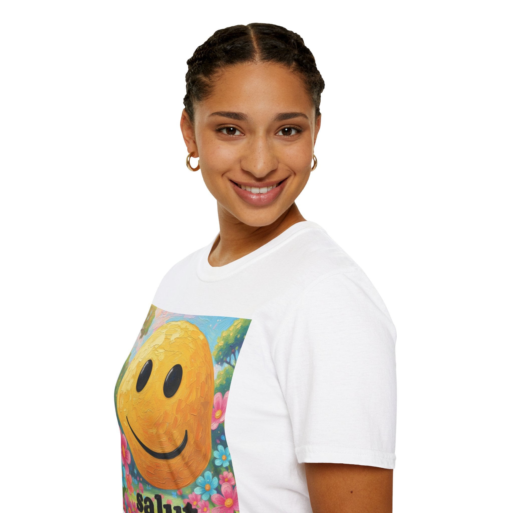 Smiley Face Painting T-Shirt | Vintage Smiley Art, 'salut' Text
