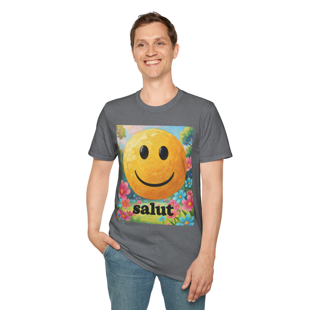 Smiley Face Painting T-Shirt | Vintage Smiley Art, 'salut' Text