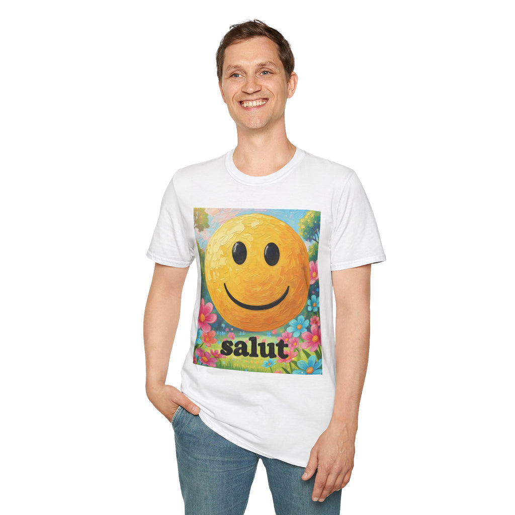 Smiley Face Painting T-Shirt | Vintage Smiley Art, 'salut' Text