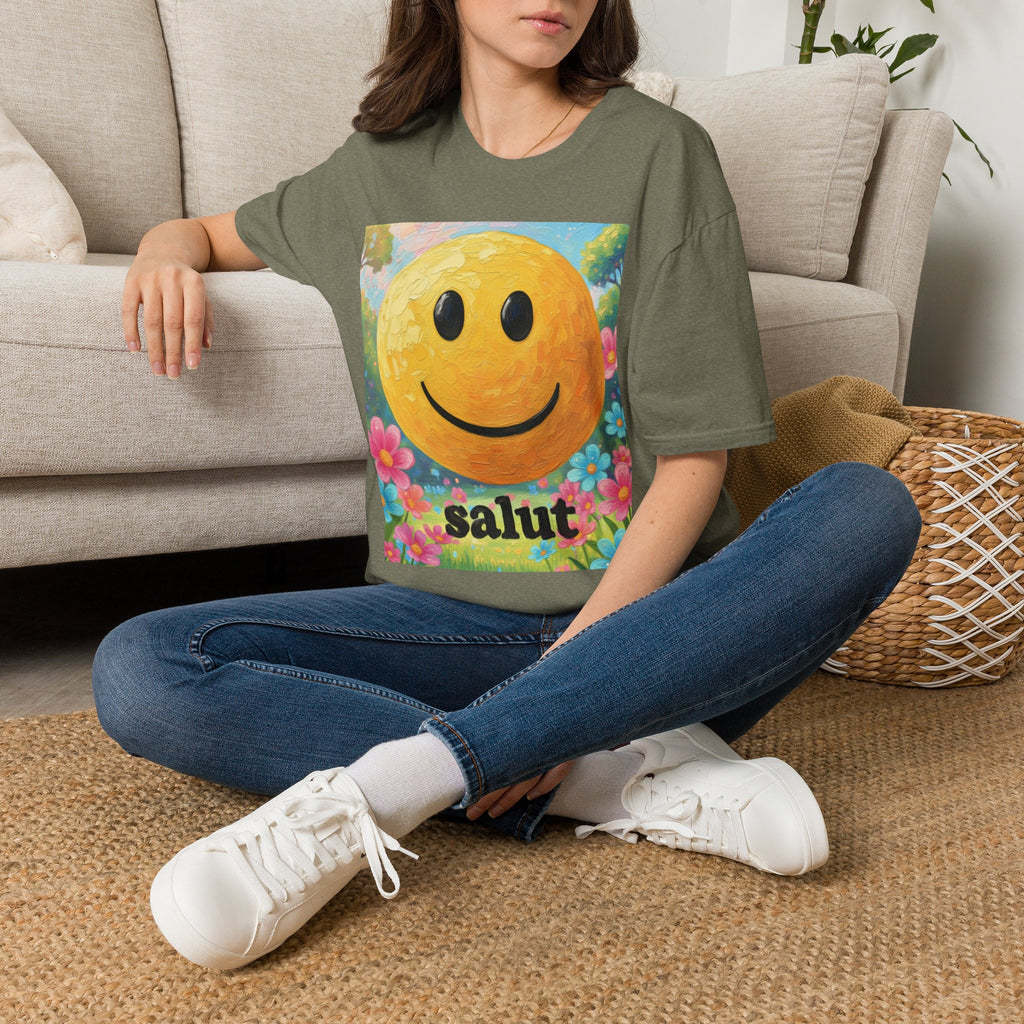 Smiley Face Painting T-Shirt | Vintage Smiley Art, 'salut' Text