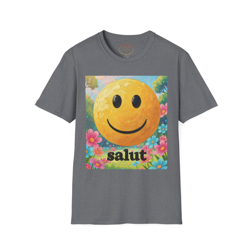 Smiley Face Painting T-Shirt | Vintage Smiley Art, 'salut' Text