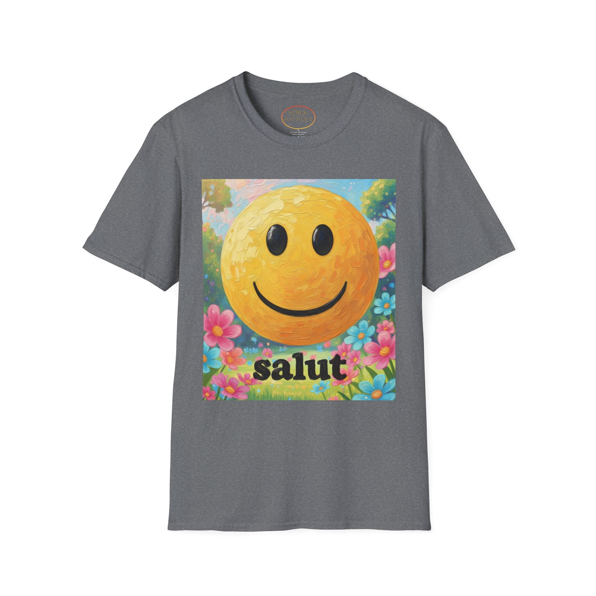 Smiley Face Painting T-Shirt | Vintage Smiley Art, 'salut' Text