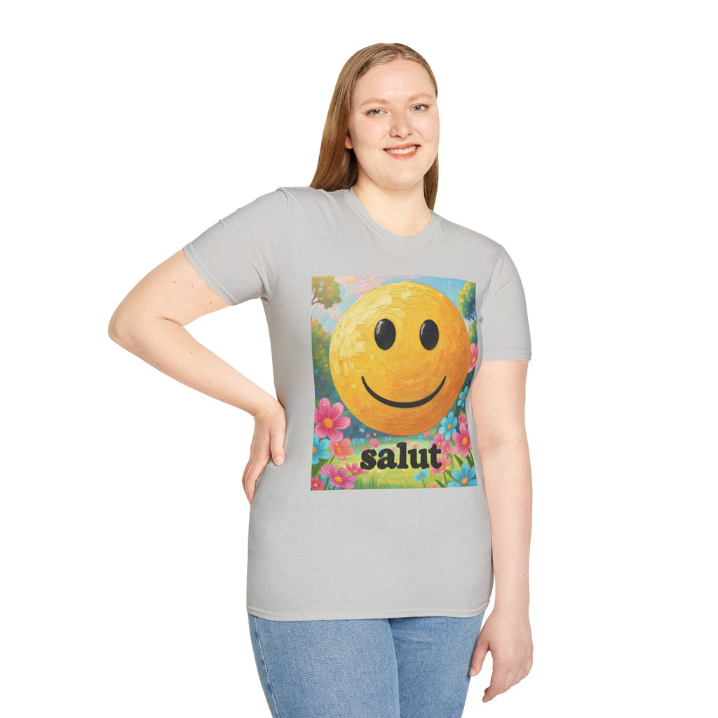Smiley Face Painting T-Shirt | Vintage Smiley Art, 'salut' Text
