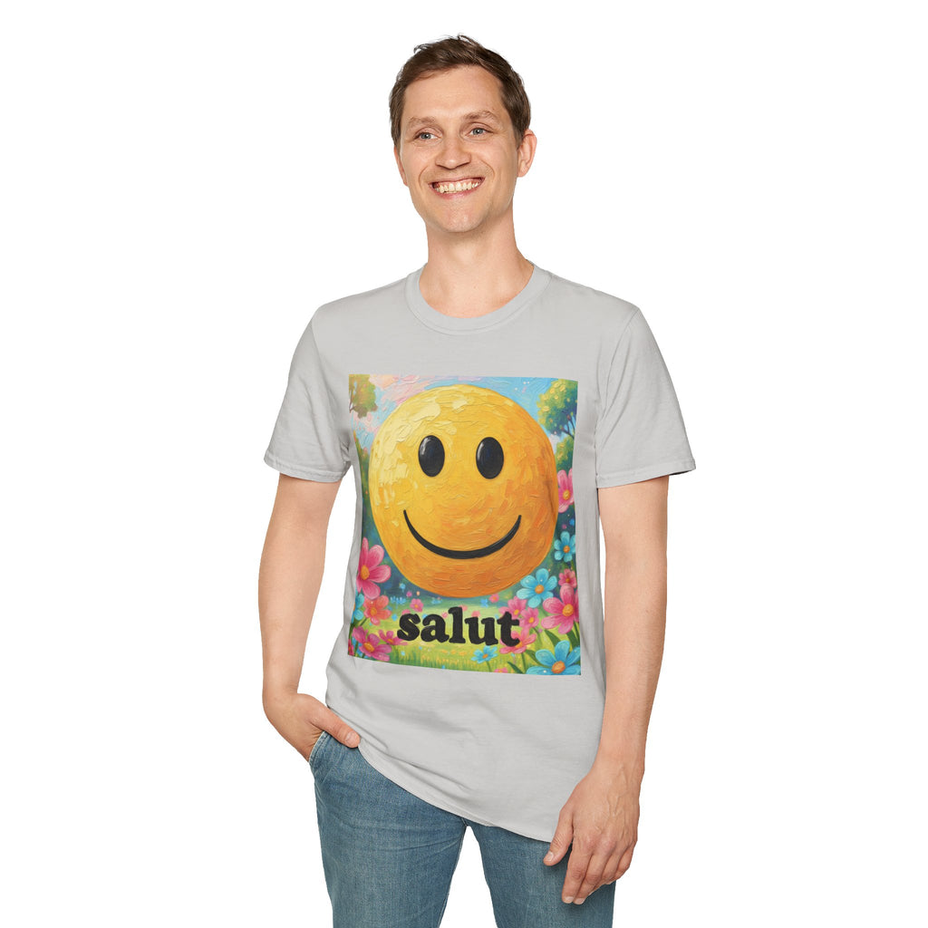 Smiley Face Painting T-Shirt | Vintage Smiley Art, 'salut' Text