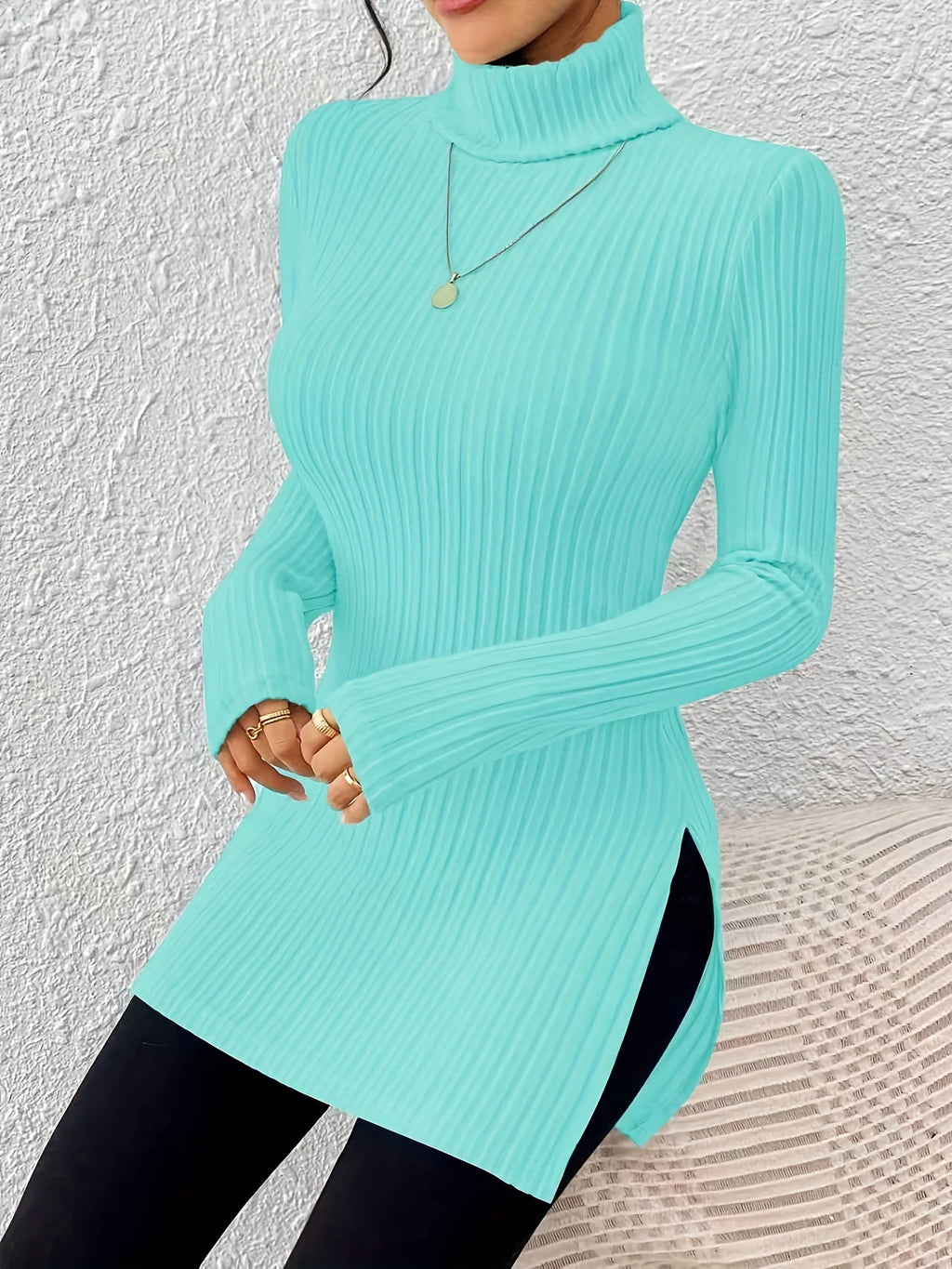 Women's Turtleneck Ribbed Knit Top
