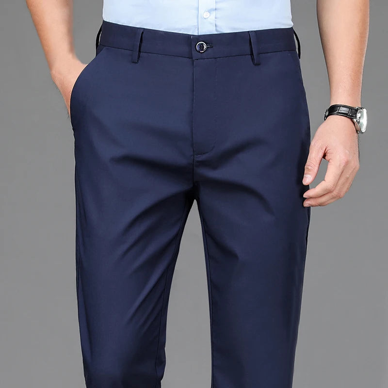 Men's Stretch Dress Pants - Smart Casual Straight Fit Trousers