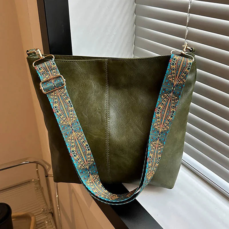Women's Retro Crossbody Bag - Large Capacity Geometric Strap Shoulder Bag