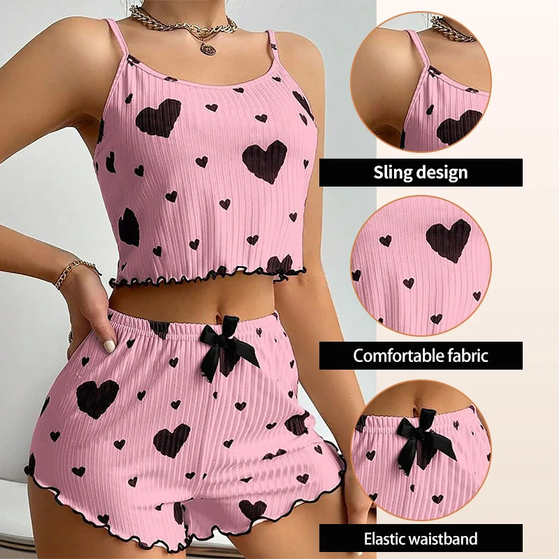 Women's 2-Piece Summer Pajama Set - Spaghetti Strap Tank & Shorts