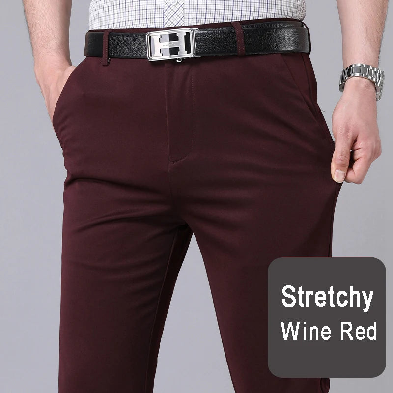 Men's Stretch Dress Pants - Smart Casual Straight Fit Trousers
