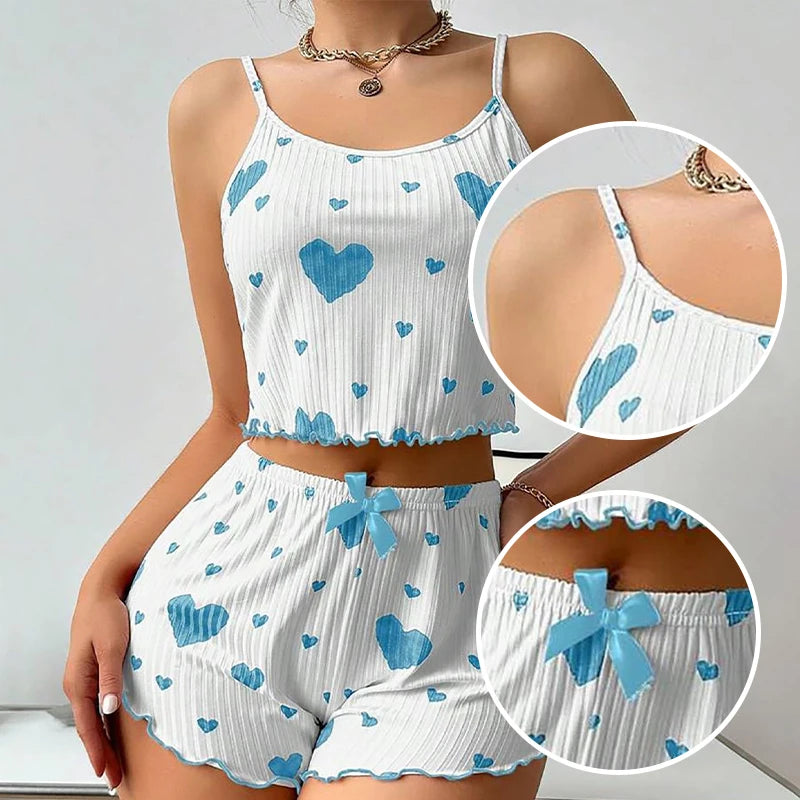 Women's 2-Piece Summer Pajama Set - Spaghetti Strap Tank & Shorts
