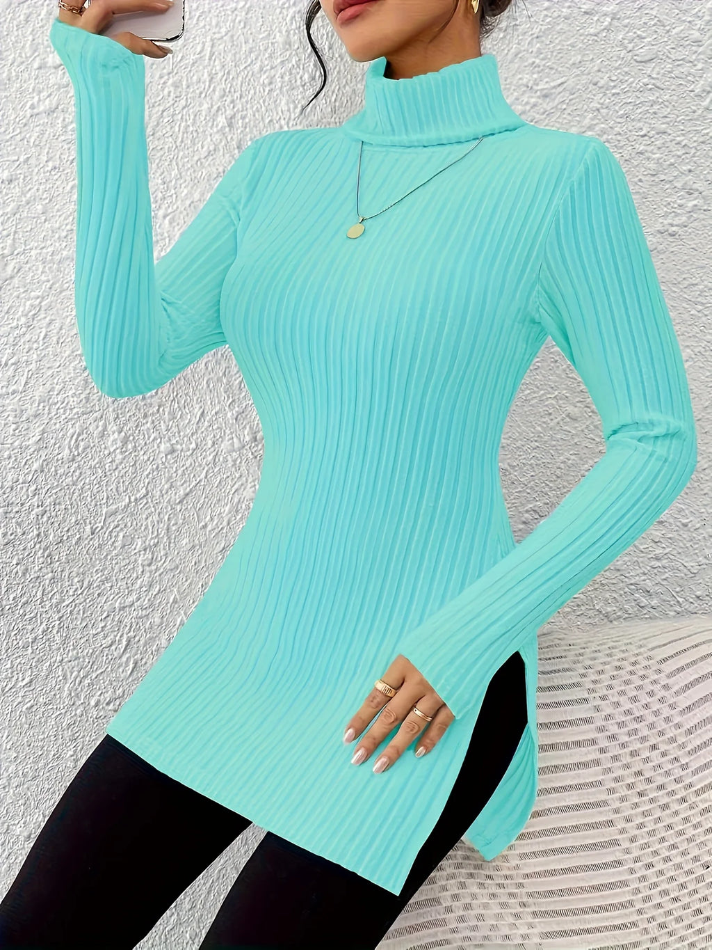 Women's Turtleneck Ribbed Knit Top