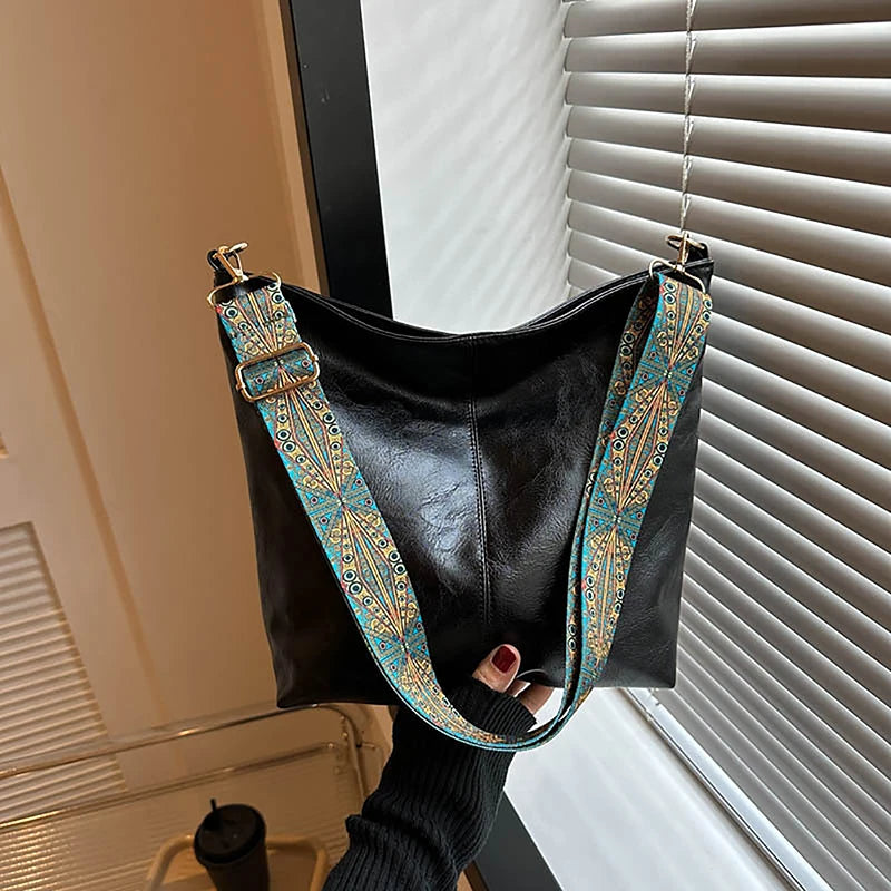 Women's Retro Crossbody Bag - Large Capacity Geometric Strap Shoulder Bag
