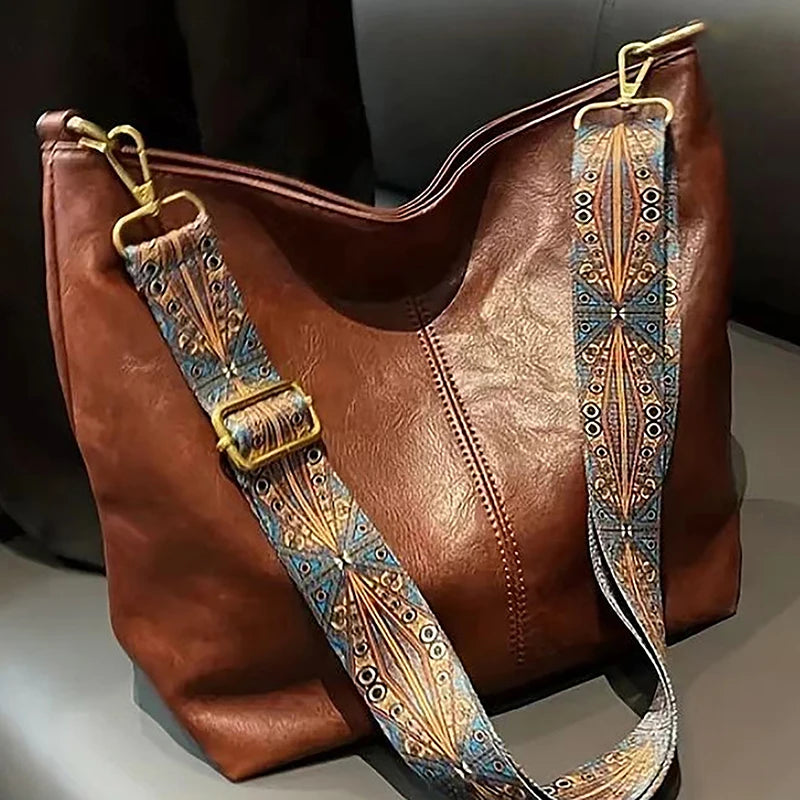 Women's Retro Crossbody Bag - Large Capacity Geometric Strap Shoulder Bag
