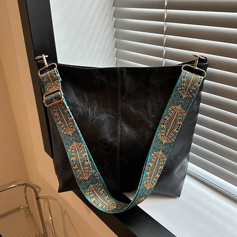 Women's Retro Crossbody Bag - Large Capacity Geometric Strap Shoulder Bag