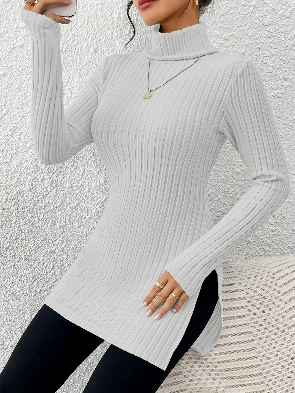 Women's Turtleneck Ribbed Knit Top