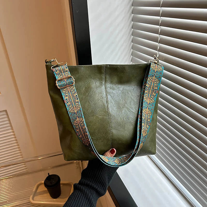 Women's Retro Crossbody Bag - Large Capacity Geometric Strap Shoulder Bag