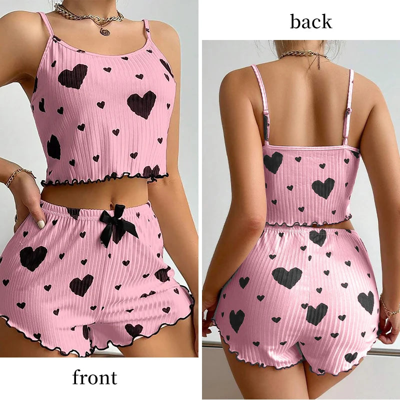 Women's 2-Piece Summer Pajama Set - Spaghetti Strap Tank & Shorts