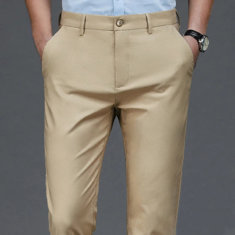 Men's Stretch Dress Pants - Smart Casual Straight Fit Trousers