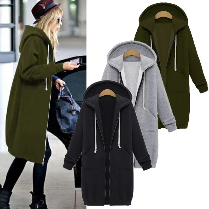 Women's Autumn Winter ThickenHoodies Parkas Loose Hooded Jackets