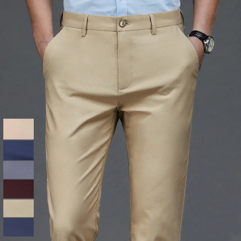 Men's Stretch Dress Pants - Smart Casual Straight Fit Trousers