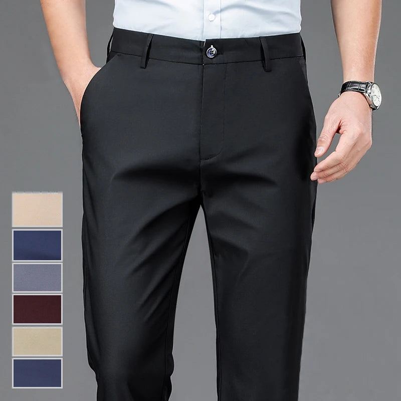Men's Stretch Dress Pants - Smart Casual Straight Fit Trousers