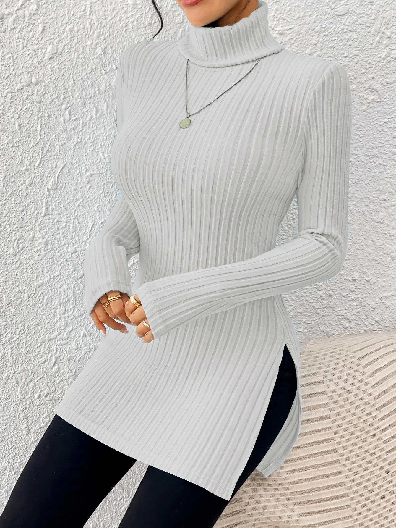 Women's Turtleneck Ribbed Knit Top