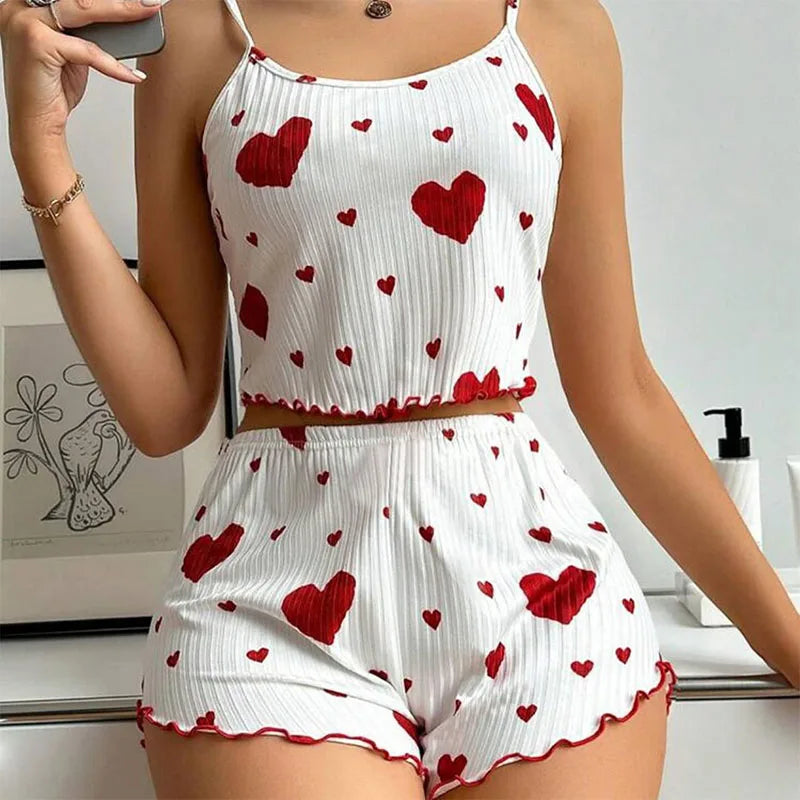 Women's 2-Piece Summer Pajama Set - Spaghetti Strap Tank & Shorts