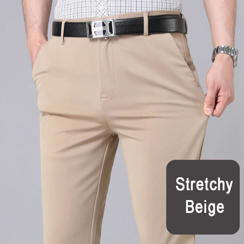 Men's Stretch Dress Pants - Smart Casual Straight Fit Trousers