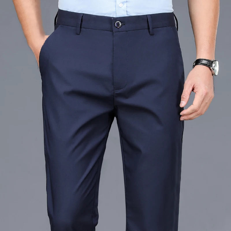 Men's Stretch Dress Pants - Smart Casual Straight Fit Trousers