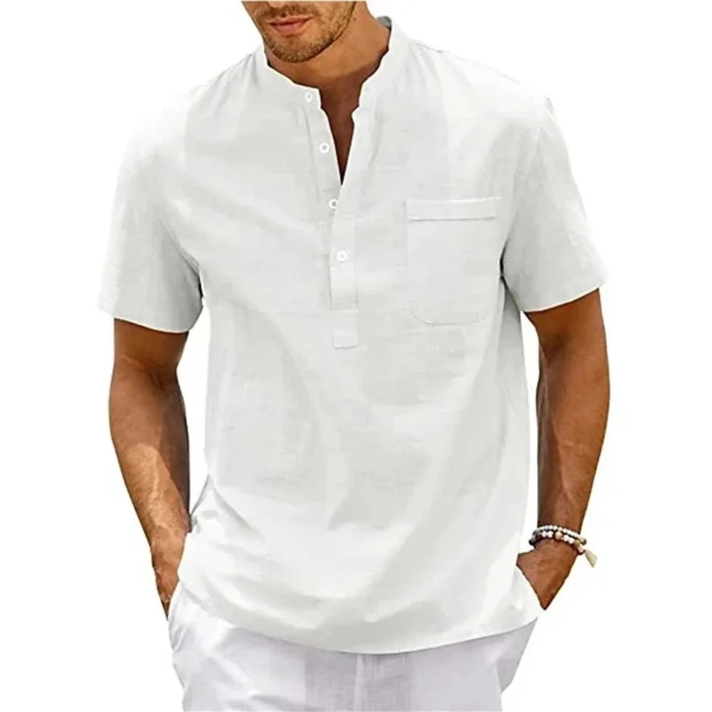 Men's Cotton Linen Henley Shirt