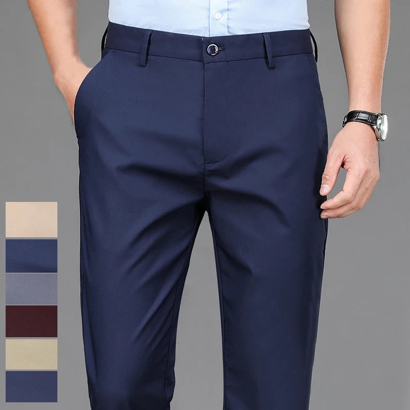Men's Stretch Dress Pants - Smart Casual Straight Fit Trousers
