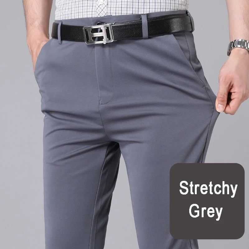 Men's Stretch Dress Pants - Smart Casual Straight Fit Trousers