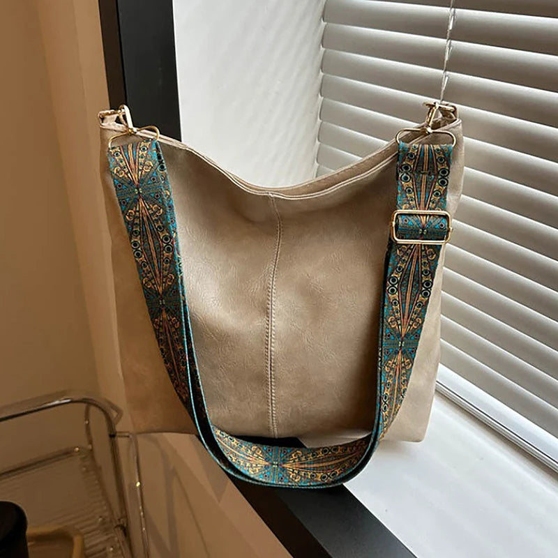 Women's Retro Crossbody Bag - Large Capacity Geometric Strap Shoulder Bag